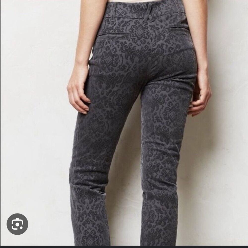 Anthropologie Gray Damask Velvet "Flocked Charlie Trousers" Cartonnier